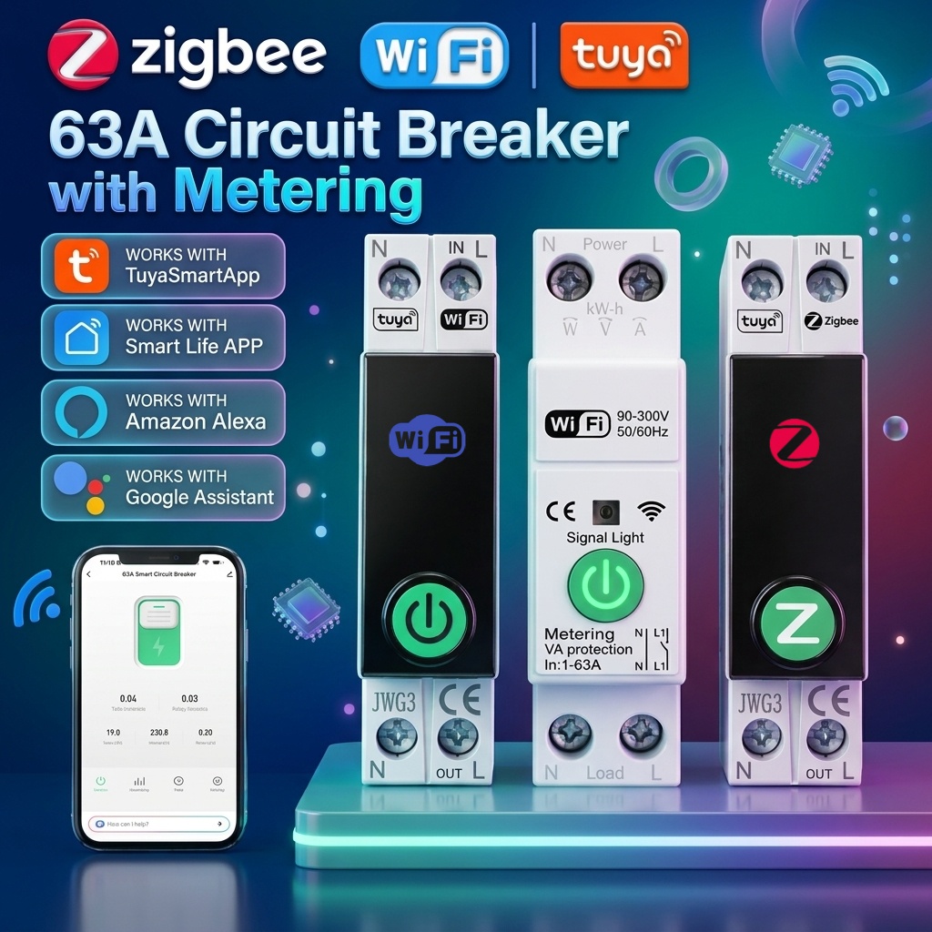 Energy Monitor Meter - Pemutus Sirkuit WiFi/Zigbee Tuya dengan Timer,